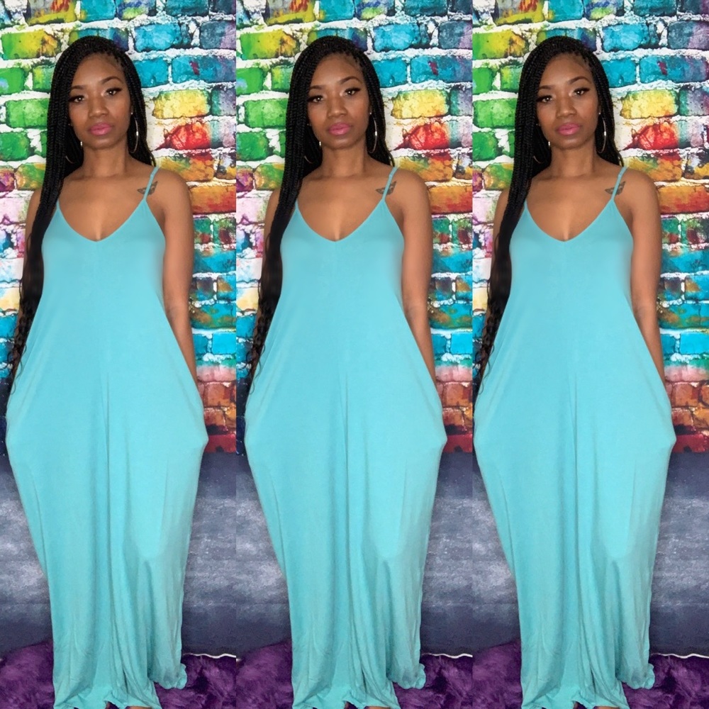 Adjustable Strap w/Pockets Loose Long Maxi Dress